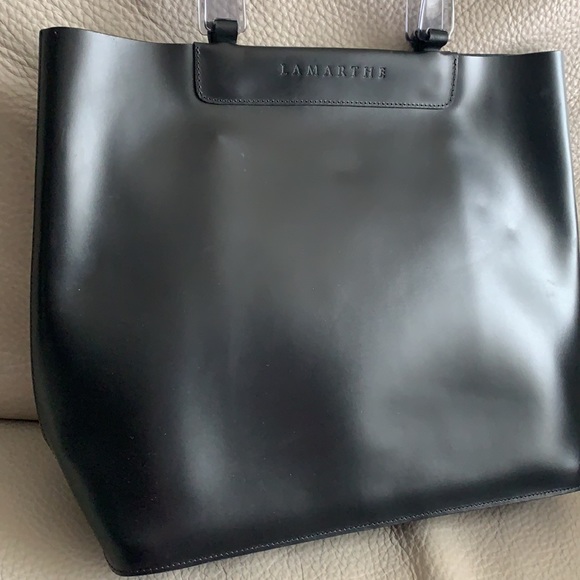 LAMARTHE Paris Black Portofino Tracolla leather Tote Bag Purse lucite handle - Picture 4 of 16